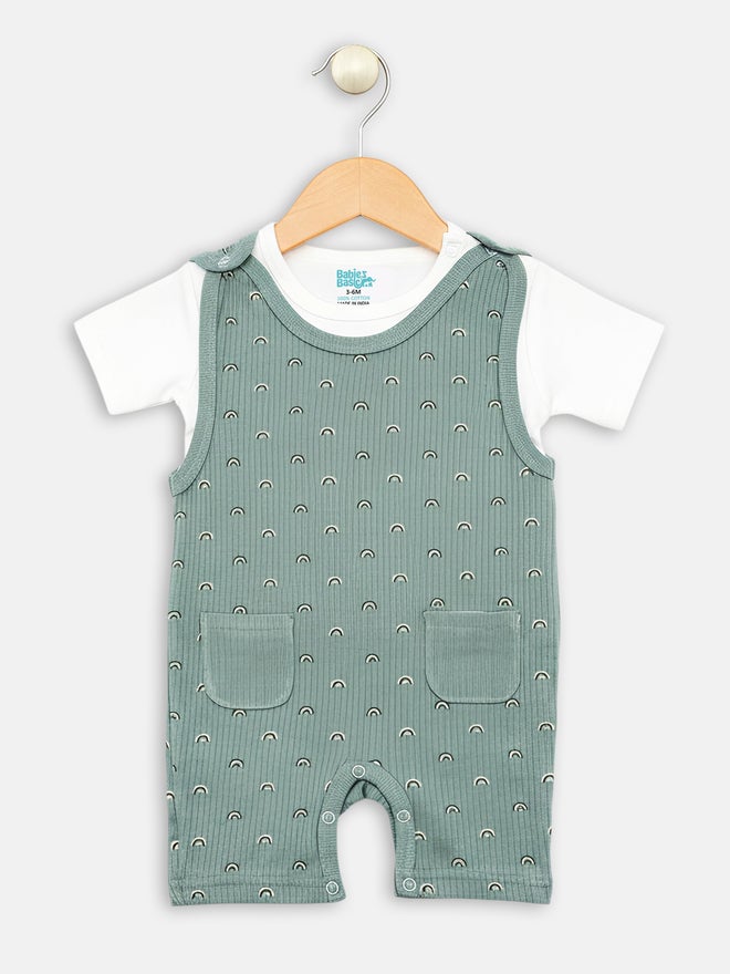 Babies Basic Premium Ribbed Cotton Dungaree with Short Sleeves T-Shirt - Image 4