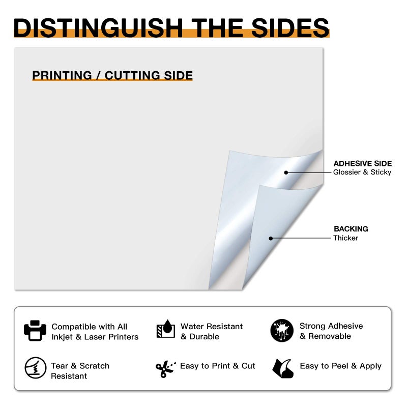 HTVRONT فينيل قابل للطباعة من HTVRONT لطابعة الحبر وطابعة الليزر - 40 قطعة من ورق ملصقات الفينيل القابل للطباعة غير اللامع، 8.5"x11" (140 جرام) - Image 3