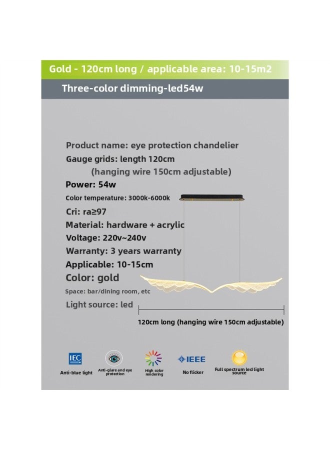 Light Luxury Restaurant Chandelier Scandinavian Long Creative Wings Led Lamp Simple Dining Table Bar Lamp Normcore Dining Room Lamps-Color:Full Spectrum Eye Protection ≥97 Black Gold 120CM Three Colors