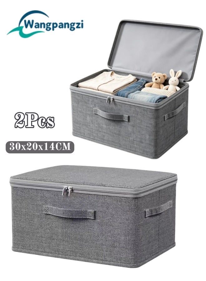 WangPangZi 2Pcs Storage Bins with Zipper Lids, Fabric Storage Boxes 30x20x14 CM Foldable Storage Organiser with Handles Storage Baskets Cubes Closet Shelf Containers Fabric Box (Grey) - Image 1
