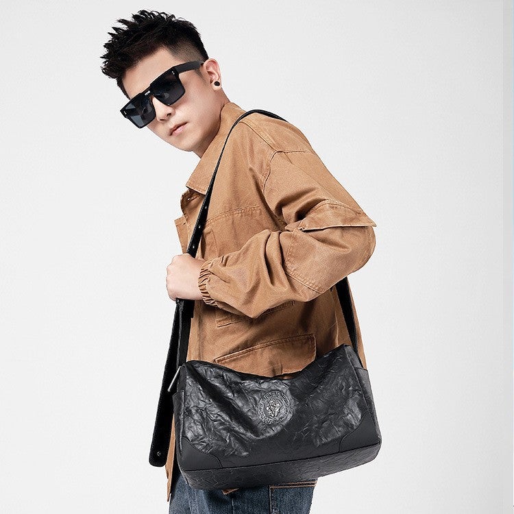 Faleamani Black Shoulder Bag Men'S Leather Bag Casual Fashion Commuter Small Backpack All-Match Cowhide Bag - Image 4