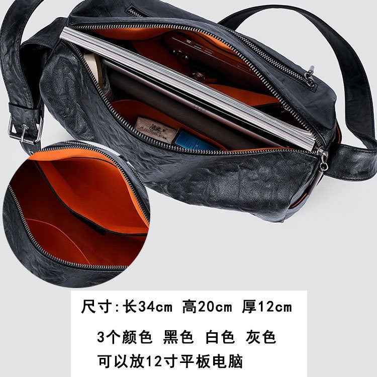 Faleamani Black Shoulder Bag Men'S Leather Bag Casual Fashion Commuter Small Backpack All-Match Cowhide Bag - Image 5