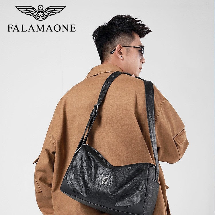 Faleamani Black Shoulder Bag Men'S Leather Bag Casual Fashion Commuter Small Backpack All-Match Cowhide Bag - Image 3