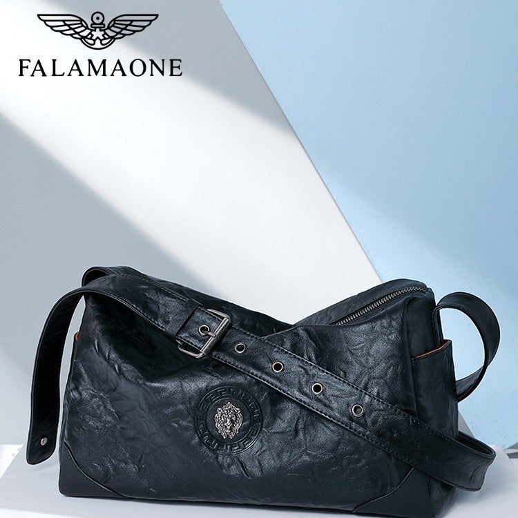Faleamani Black Shoulder Bag Men'S Leather Bag Casual Fashion Commuter Small Backpack All-Match Cowhide Bag - Image 2