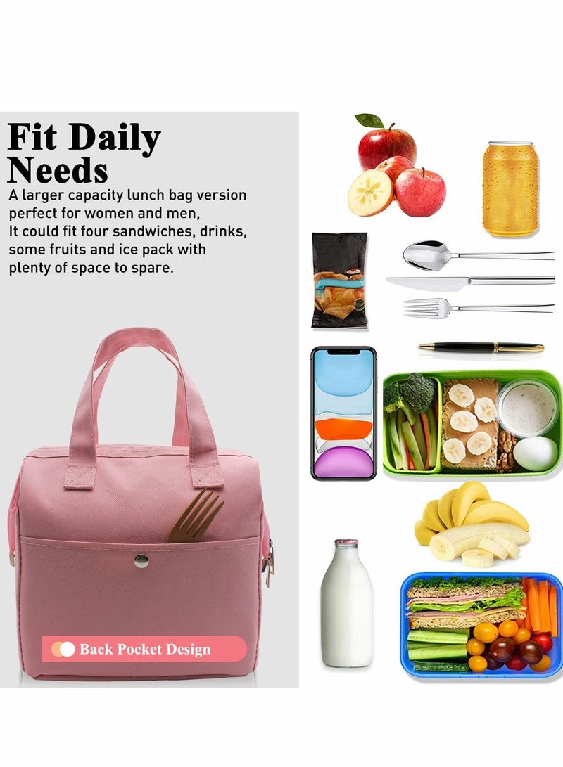 حقيبة غداء بنحو، حقيبة معزولة سميكة، صندوق حمل للتبريد للطلاب والسيدات والرجال نزهة عمل خارجي (وردي) - Image 4