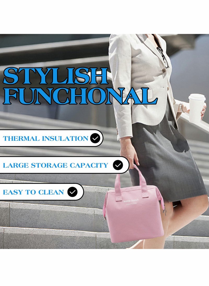 حقيبة غداء بنحو، حقيبة معزولة سميكة، صندوق حمل للتبريد للطلاب والسيدات والرجال نزهة عمل خارجي (وردي) - Image 5