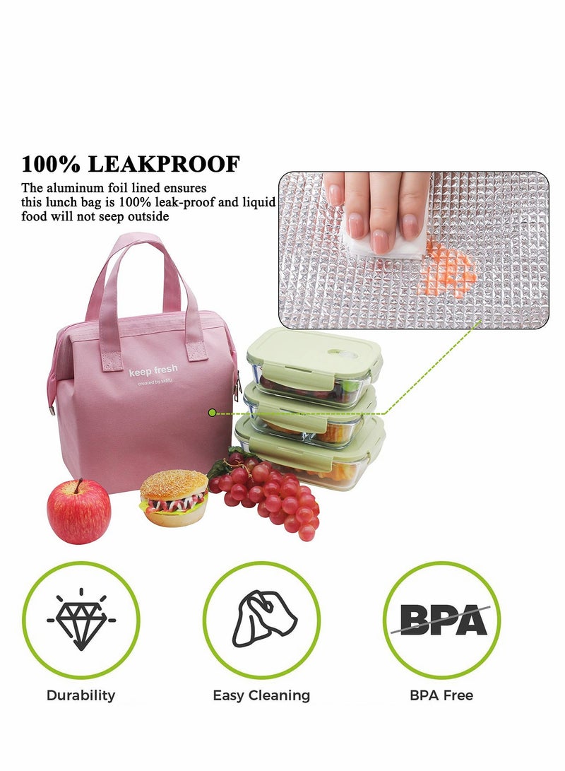 حقيبة غداء بنحو، حقيبة معزولة سميكة، صندوق حمل للتبريد للطلاب والسيدات والرجال نزهة عمل خارجي (وردي) - Image 3