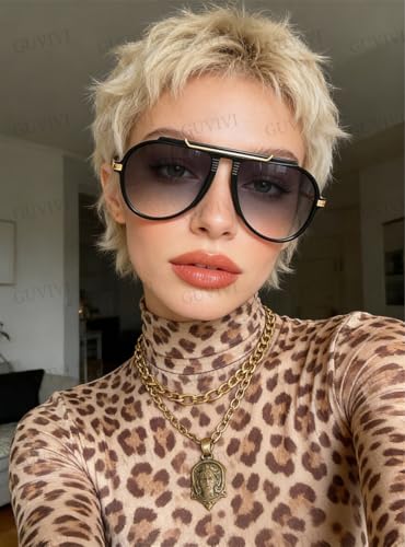 GUVIVI Oversized Aviator Sunglasses for Women Men 2026 70s Retro Gold Metal Sun Glasses Tangle Free Square Aviators - Image 3