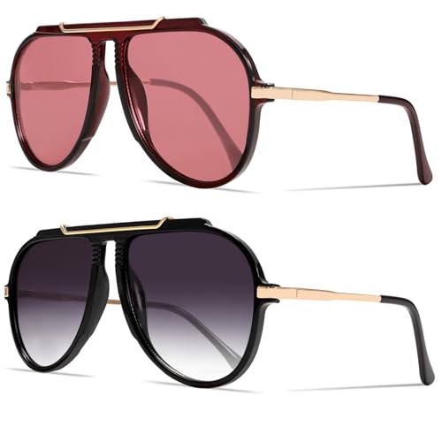 GUVIVI Oversized Aviator Sunglasses for Women Men 2026 70s Retro Gold Metal Sun Glasses Tangle Free Square Aviators - Image 1