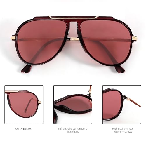 GUVIVI Oversized Aviator Sunglasses for Women Men 2026 70s Retro Gold Metal Sun Glasses Tangle Free Square Aviators - Image 4