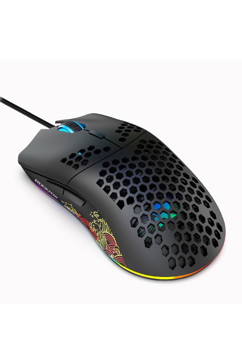Rock Pow ROCK POW Honeycomb Gaming Mouse Ultralight High-Precision 8000 DPI Optical Sensor 6 Programmable Buttons RGB,Ergonomic Wired RGB Gaming Mice for Mac, Laptop, Computer - Image 1