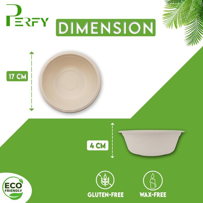 Perfy Disposable Bagasse Bowls (475ml)| Eco-Friendly, Biodegradable, Sugarcane Paper Bowls | for Serving Snacks & Dinner | Birthday & Wedding | Round, Beige(Pack of 25) - Image 3