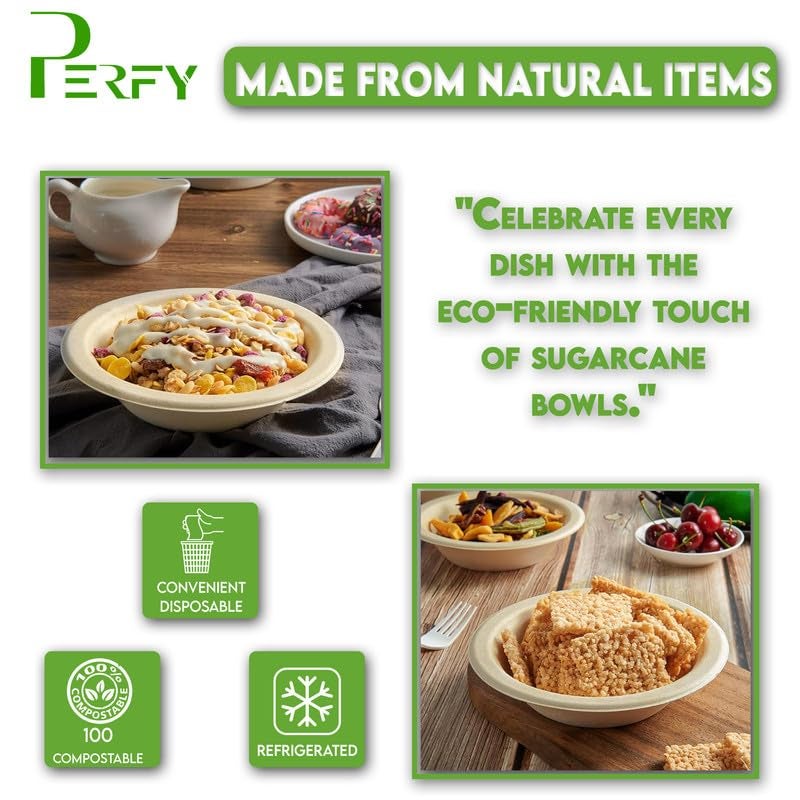Perfy Disposable Bagasse Bowls (475ml)| Eco-Friendly, Biodegradable, Sugarcane Paper Bowls | for Serving Snacks & Dinner | Birthday & Wedding | Round, Beige(Pack of 25) - Image 4