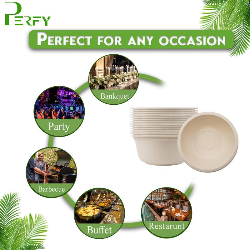 Perfy Disposable Bagasse Bowls (475ml)| Eco-Friendly, Biodegradable, Sugarcane Paper Bowls | for Serving Snacks & Dinner | Birthday & Wedding | Round, Beige(Pack of 25) - Image 5
