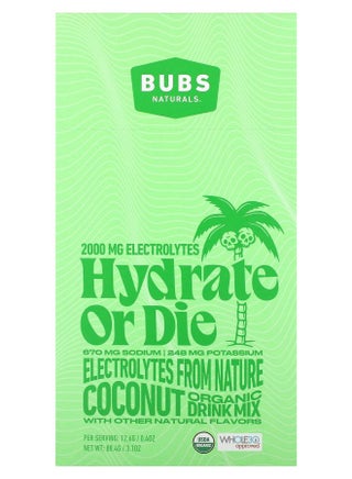 Hydrate or Die Organic Electrolyte Drink Mix Coconut  7 Sticks 0.4 oz (12.6 g) Each - pzsku/ZF50912FFB6FBEF2B453EZ/45/_/1730767256/d44af1d3-e979-4a5f-96ca-00e5035a9957