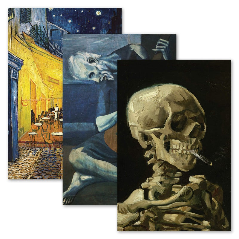 Palace Learning 3 Pack: Vincent Van Gogh Skeleton + Cafe Terrace at Night + The Old Guitarist by Pablo Picasso Poster Set - Set of 3 Fine Art Prints (LAMINATED, 18" x 24") - Image 1