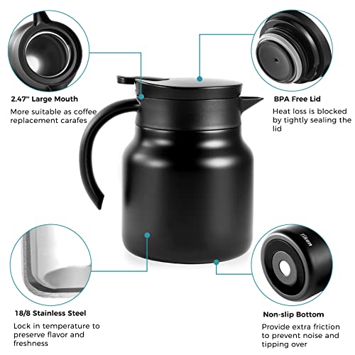 Tiken Coffee Server, 800ML (27 Oz) Thermal Coffee Carafe, Stainless Steel Insulated Vacuum Coffee Carafes For Keeping Hot - Matte Black - Image 4