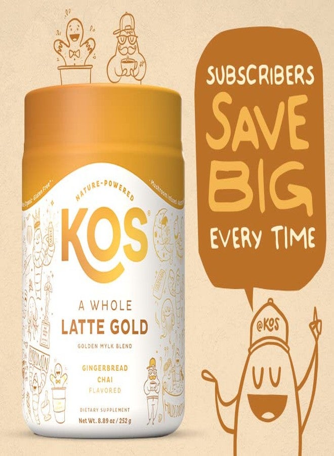 KOS Golden Mylk with Tumeric and Ginger, Organic Superfood Latte Powder, Adaptogen Mushroom Blend - Coffee Creamer, Dessert & Smoothie - Caffeine Free, Vegan, Dairy-Free, Gingerbread Chai, 28 Servings - Image 4