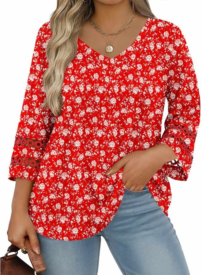 INVOLAND Womens Plus Size Tops 3/4 Sleeve Shirts Dressy Casual V Neck T Shirts Loose Summer Business Work Blouses, Sf230, 2X - Image 1