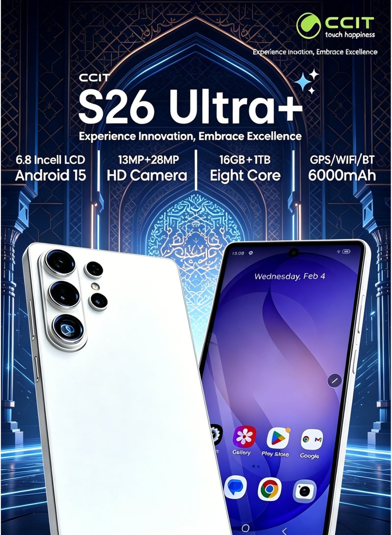 CCIT S26 Ultra+ Smartphone, 16GB RAM, 1TB Storage, 6.8-inch Incell LCD, 6000mAh Battery - Silver White - Image 4