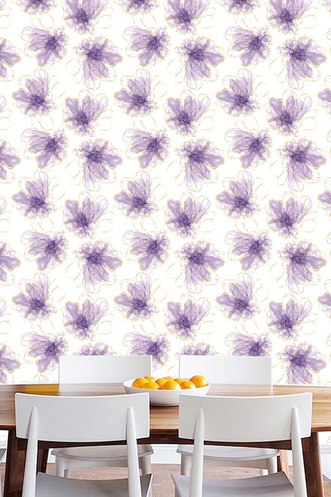 FLORAL WALLPAPER PEEL AND STICK SELF ADHESIVE GOLDEN EDGE PURPLE FLOWER WALLPAPER 177X3937 BOHO CONTACT PAPER REMOVABLE RENTER FRIENDLY FOR BEDROOM LIVING ROOM