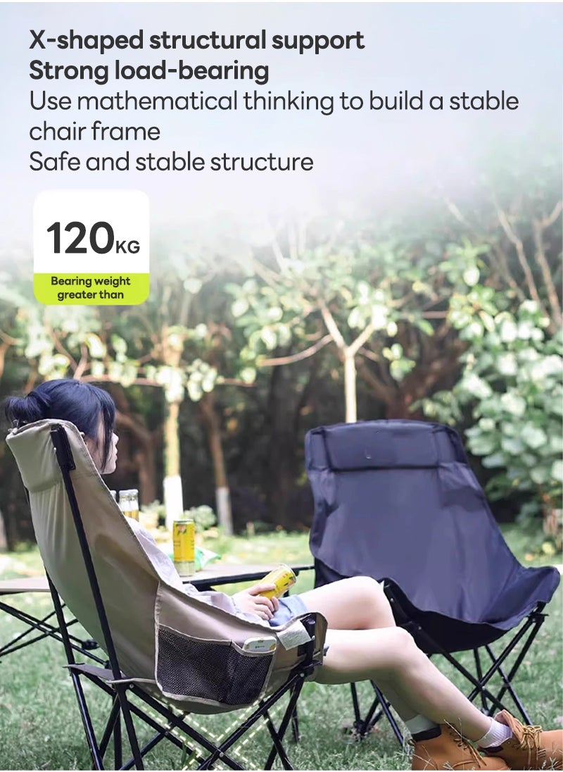 Sharpdo - Folding Moon Chair, Portable Lightweight Camping Chair with Side Pocket, Foldable Backpacking Chair Ultra Durable for Outdoor Hiking Beach Travel with Carrying Bag, Supports up to 120KG - Image 1