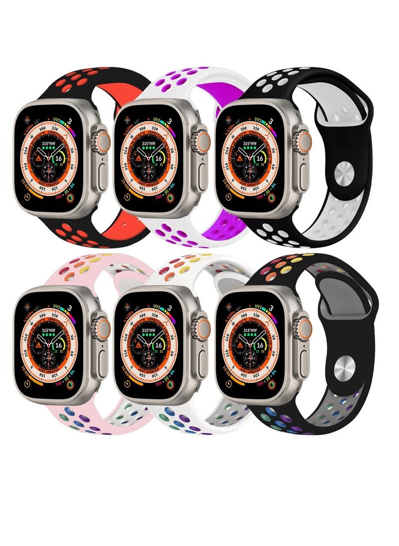 CATANES - 6 Pack For Apple Watch 49mm 45mm 44mm 42mm Silicone Sport Band Nike Strap Compatible With iWatch Series Ultra/8/7/SE/6/5/4/3/2/1 - Image 1