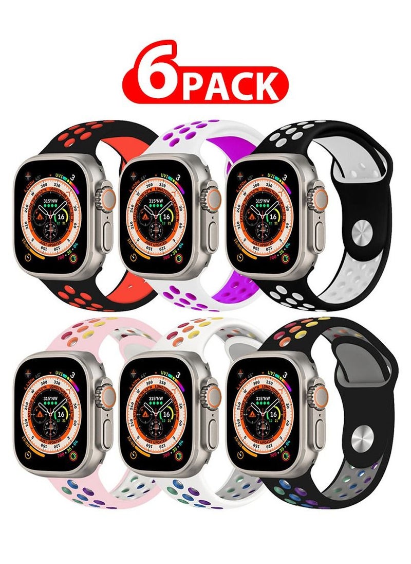 CATANES - 6 Pack For Apple Watch 49mm 45mm 44mm 42mm Silicone Sport Band Nike Strap Compatible With iWatch Series Ultra/8/7/SE/6/5/4/3/2/1 - Image 1
