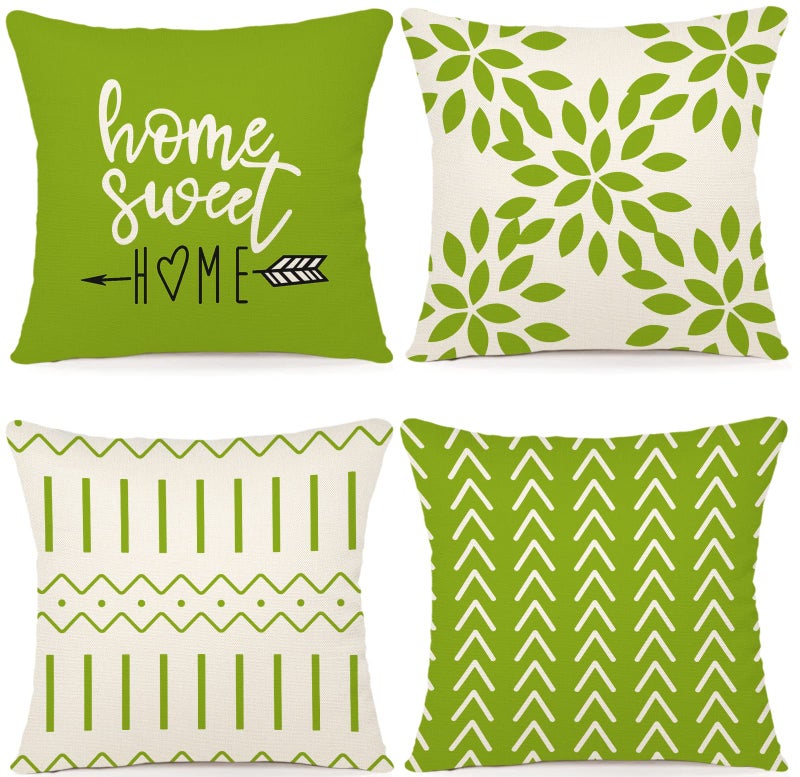 YCOLL Pillow Covers 18x18 Set of 4 Modern Sofa Throw Pillow Cover Decorative Outdoor Linen Fabric Pillow Case for Couch Bed Car Sage Green