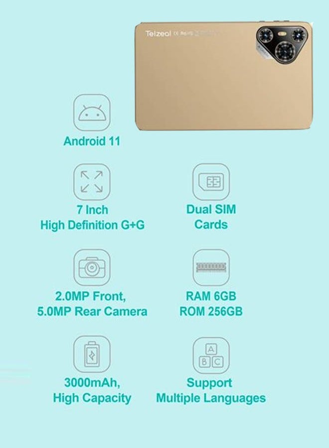 تلزيل تابلت Telzeal P700 5G بشاشة 7 بوصات يعمل بنظام Android مع شريحة اتصال مزدوجة وذاكرة وصول عشوائي 6 جيجابايت وذاكرة قراءة فقط 256 جيجابايت وبطارية 3000 مللي أمبير في الساعة ذهبي - Image 3