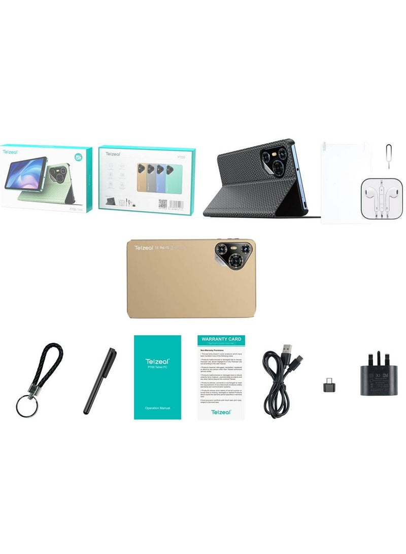 تلزيل تابلت Telzeal P700 5G بشاشة 7 بوصات يعمل بنظام Android مع شريحة اتصال مزدوجة وذاكرة وصول عشوائي 6 جيجابايت وذاكرة قراءة فقط 256 جيجابايت وبطارية 3000 مللي أمبير في الساعة ذهبي - Image 4