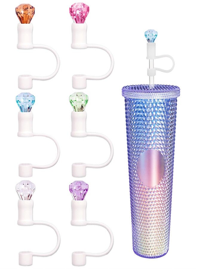 QUVIAE 6 Pack Straw Topper Compatible with Starbucks Cup, 7-8MM Diamond Shape Reusable Silicone Straw Cover Cap, Protector Lid with Cute Colorful Accessories - Image 1