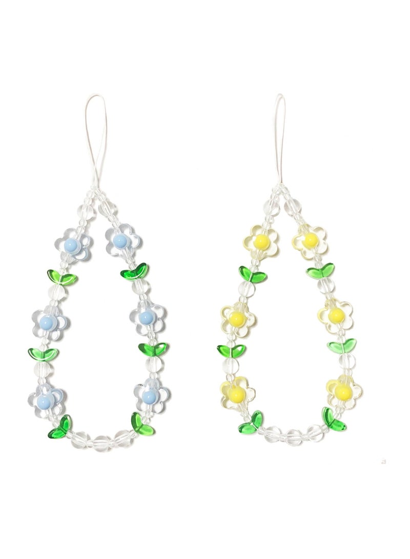 KASTWAVE 2 PCS Lovely Flower Phone Charm, Aesthetic Flower Phone Chain, Colorful Bead Phone Charm, Detachable Universal Phone Lanyard, Suitable for for Women Girls - Image 1
