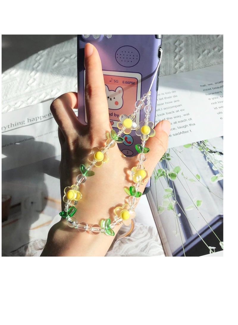 KASTWAVE 2 PCS Lovely Flower Phone Charm, Aesthetic Flower Phone Chain, Colorful Bead Phone Charm, Detachable Universal Phone Lanyard, Suitable for for Women Girls - Image 3