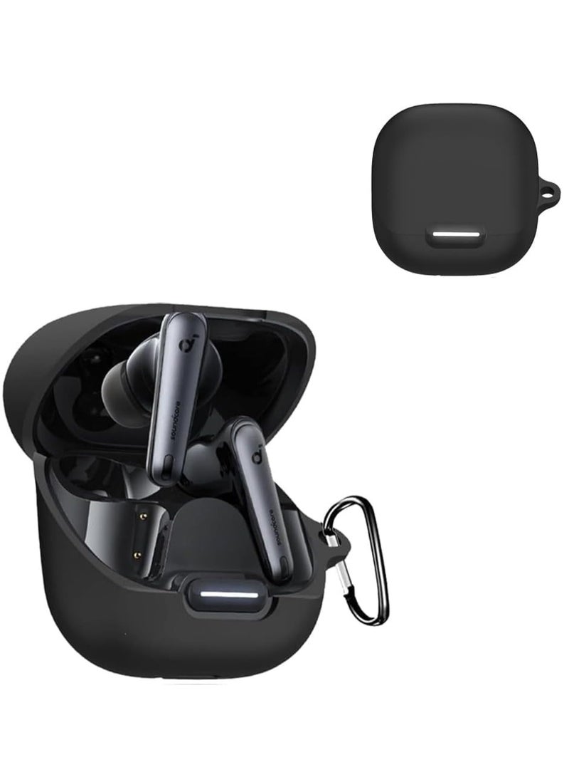 Silicone Case Compatible with Anker Soundcore Liberty 4 NC Earbuds, Soft Silicone Protective Case Cover, Shockproof Sleeve with Carabiner (Black) - Image 1