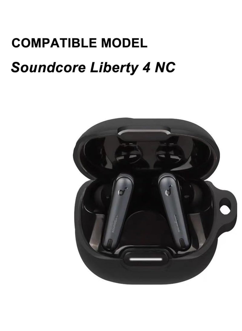 Silicone Case Compatible with Anker Soundcore Liberty 4 NC Earbuds, Soft Silicone Protective Case Cover, Shockproof Sleeve with Carabiner (Black) - Image 2