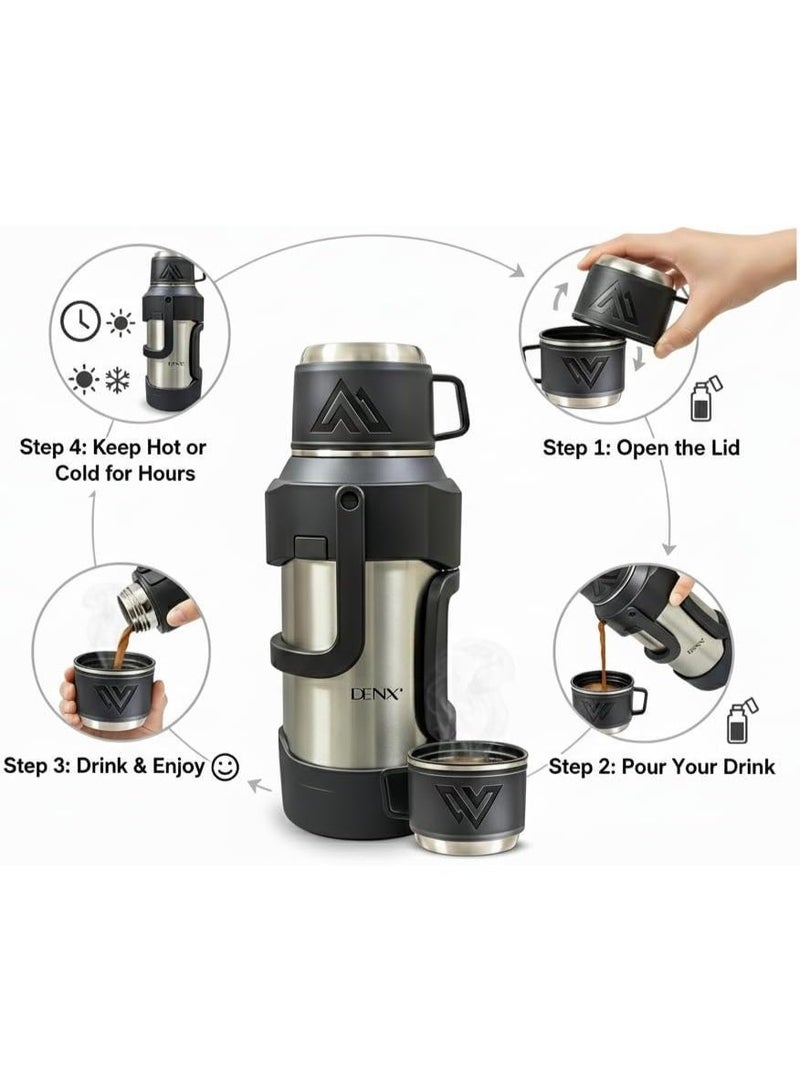 دينكس زجاجة ثيرموس ستانلس ستيل سعة 3 لتر من دينكس، قارورة معزولة بتفريغ الهواء بسعة كبيرة، للمشروبات الساخنة والباردة 24-48 ساعة، زجاجة مياه محمولة للسفر والمكتب والمدرسة والتخييم والاستخدام الخارجي - Image 2