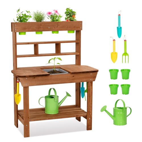 OOOK Potting Bench with Removable Sink Potting Benches for Outside Mud Kitchen for Kids Outdoor with Gardening Tools Watering Can Flower Pot Ideal Gift for Boys and Girls 3 Solid Fir Wood - Image 1