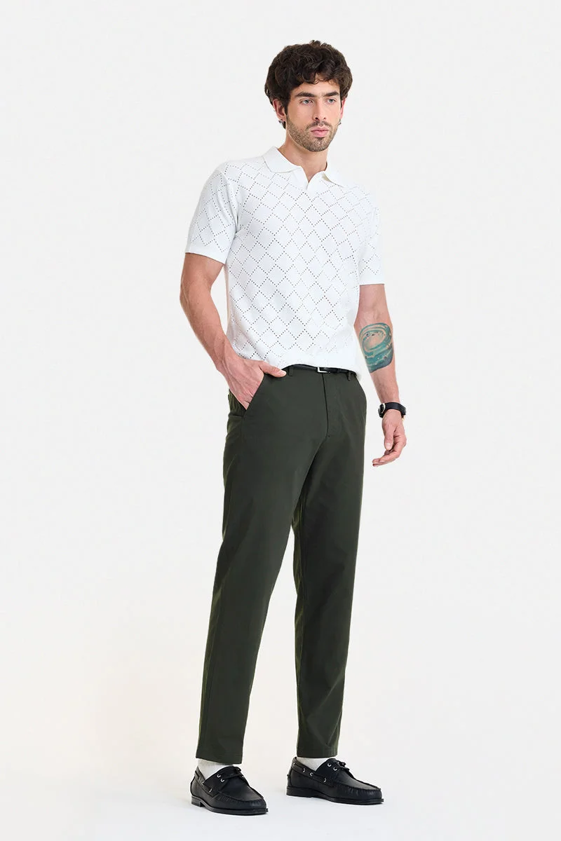 SNITCH Dark Green Solid Regular Fit Casual Trousers