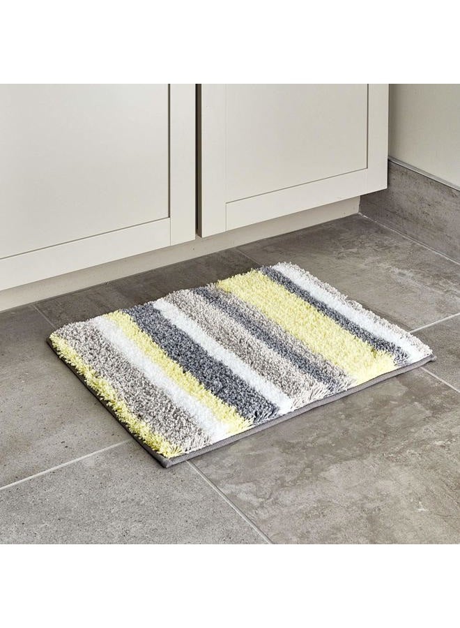InterDesign Idesign Stripz Microfiber Polyester Bath Mat, Non-Slip Shower Accent Rug For Master, Guest, And Kids' Bathroom, Entryway, 21" X 17", Gray And Yellow - Image 2