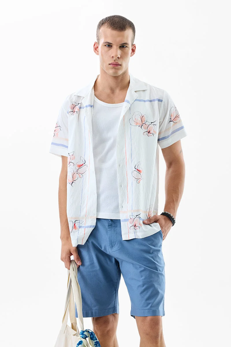 SNITCH White Floral Half Sleeve Boxy Shirt