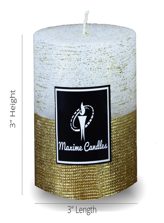 Maxime Candles Decorative Pillar Candles - Dual Tone (White & Gold) (3" (H)) - Image 3