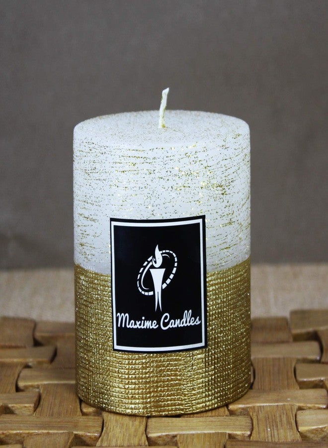 Maxime Candles Decorative Pillar Candles - Dual Tone (White & Gold) (3" (H)) - Image 2
