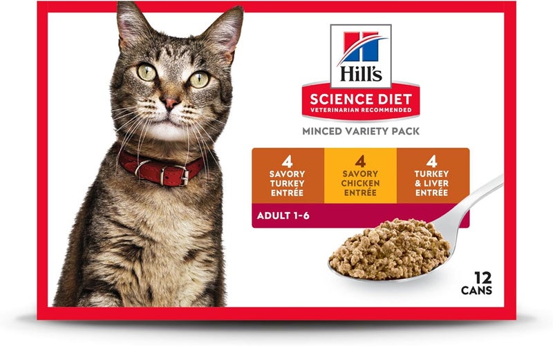 Hills Science Diet Adult 16 Adult 16 Premium Nutrition Wet Cat Food Variety Pack Turkey Chicken Turkey  Liver Minced 5 oz Can Variety Pack Case of 12 - Image 1
