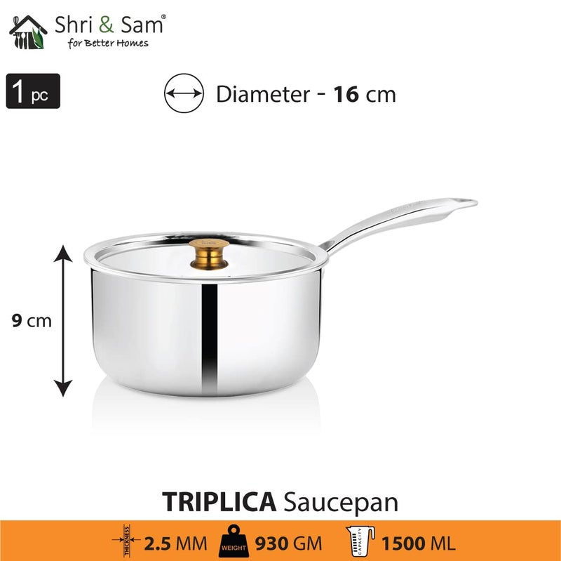 Shri & Sam شري وسام قدر صلصة من الفولاذ المقاوم للصدأ ثلاثي الطبقات، تريبيكا، 16 سم، 1.5 لتر - Image 3