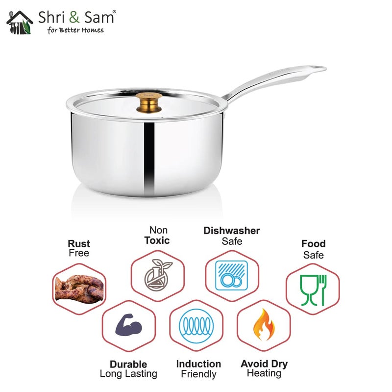 Shri & Sam شري وسام قدر صلصة من الفولاذ المقاوم للصدأ ثلاثي الطبقات، تريبيكا، 16 سم، 1.5 لتر - Image 4