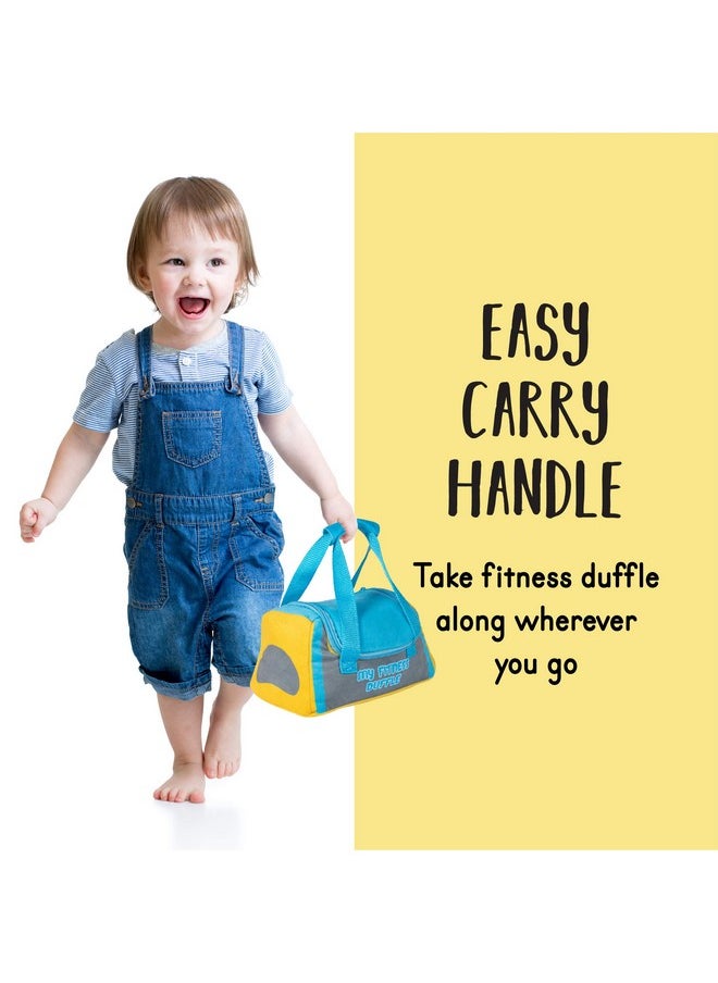 Plush Creations Talking Plush Baby Workout Toys | Baby Crossfit Toy | Plush Fitness Duffle Toy Set | 4 Talking Soft Plush Workout Gear | Medicine Ball, Dumbbells, Sweatband, & Water Bottle | Plush Duffle Bag Carrier  - Image 3