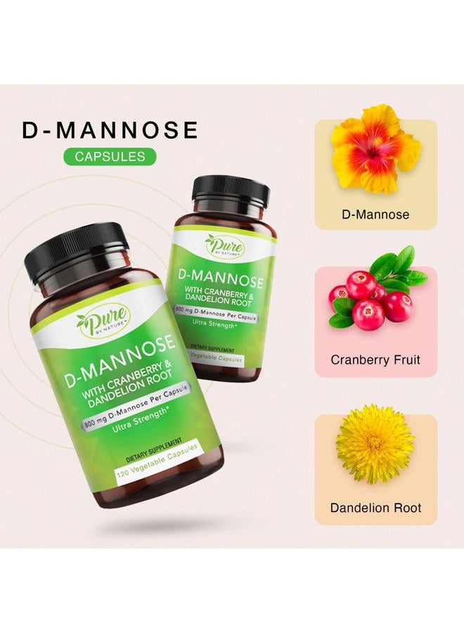Pure By Nature D-Mannose with Cranberry and Dandelion Root, 120 Count - Image 2