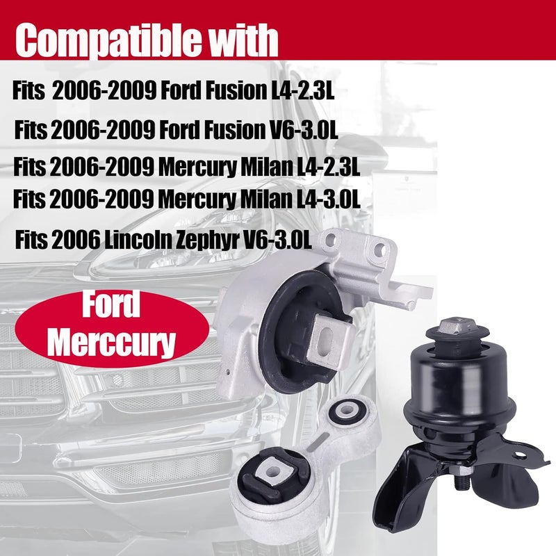 PATEWIN Engine Motor Mount Set for 2006-2009 Ford Fusion/Mercury Milan 3.0L 2WD - Image 2