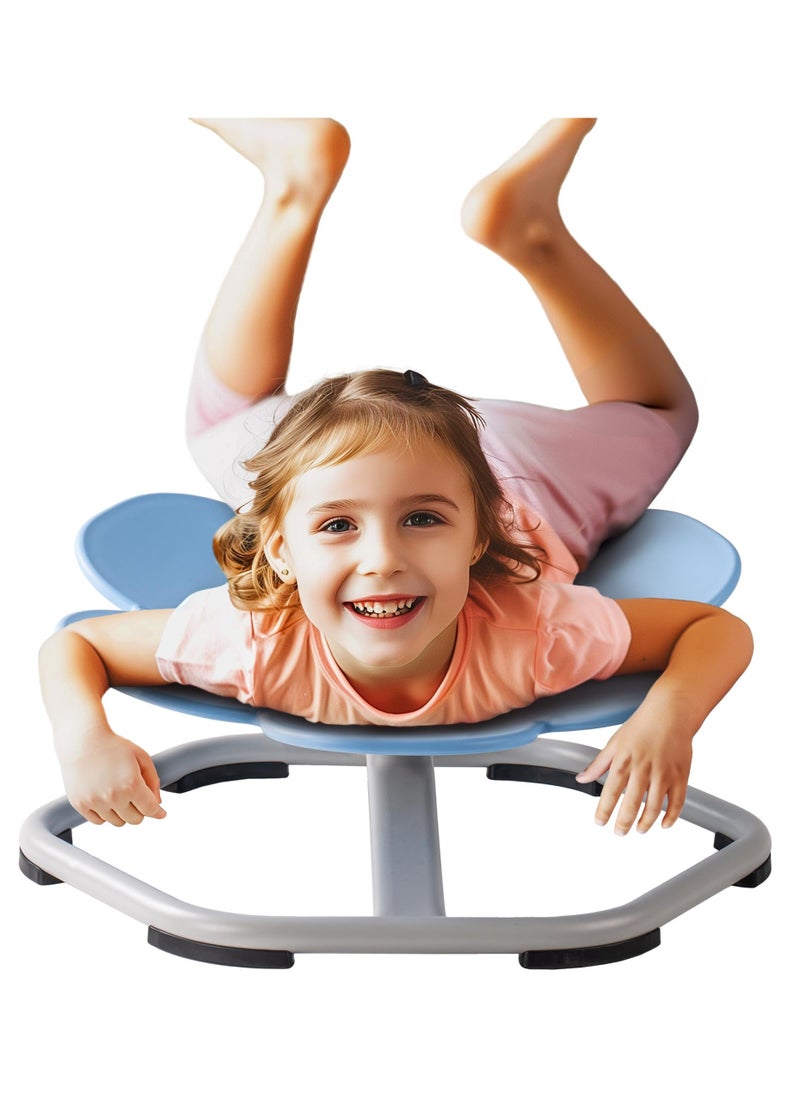 Kids Sensory Swivel Chair, Autism Kids Swivel Chair with Non-Slip Design, Training Body Coordination, Flower Shape Wobble Chair, No Assembly, Blue